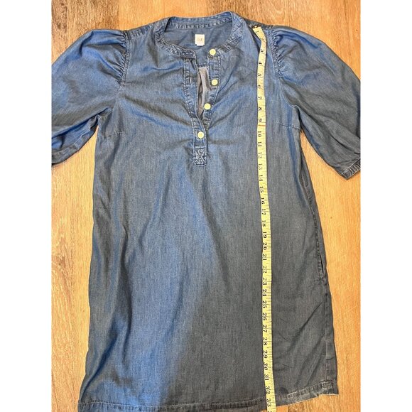 Gap XS Denim Tunic Dress With Puff Sleeves & Button-Front Closure - Picture 6 of 7